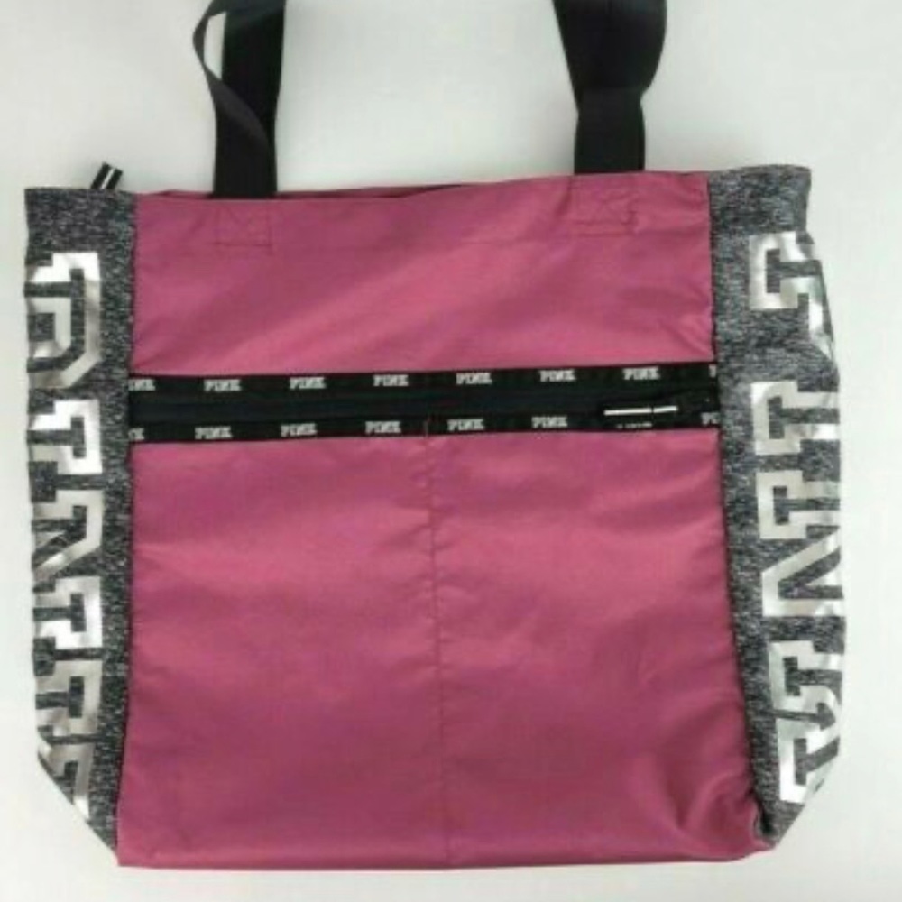 VICTORIA’S SECRET PINK MAROON/SILVER TOTE BAG
